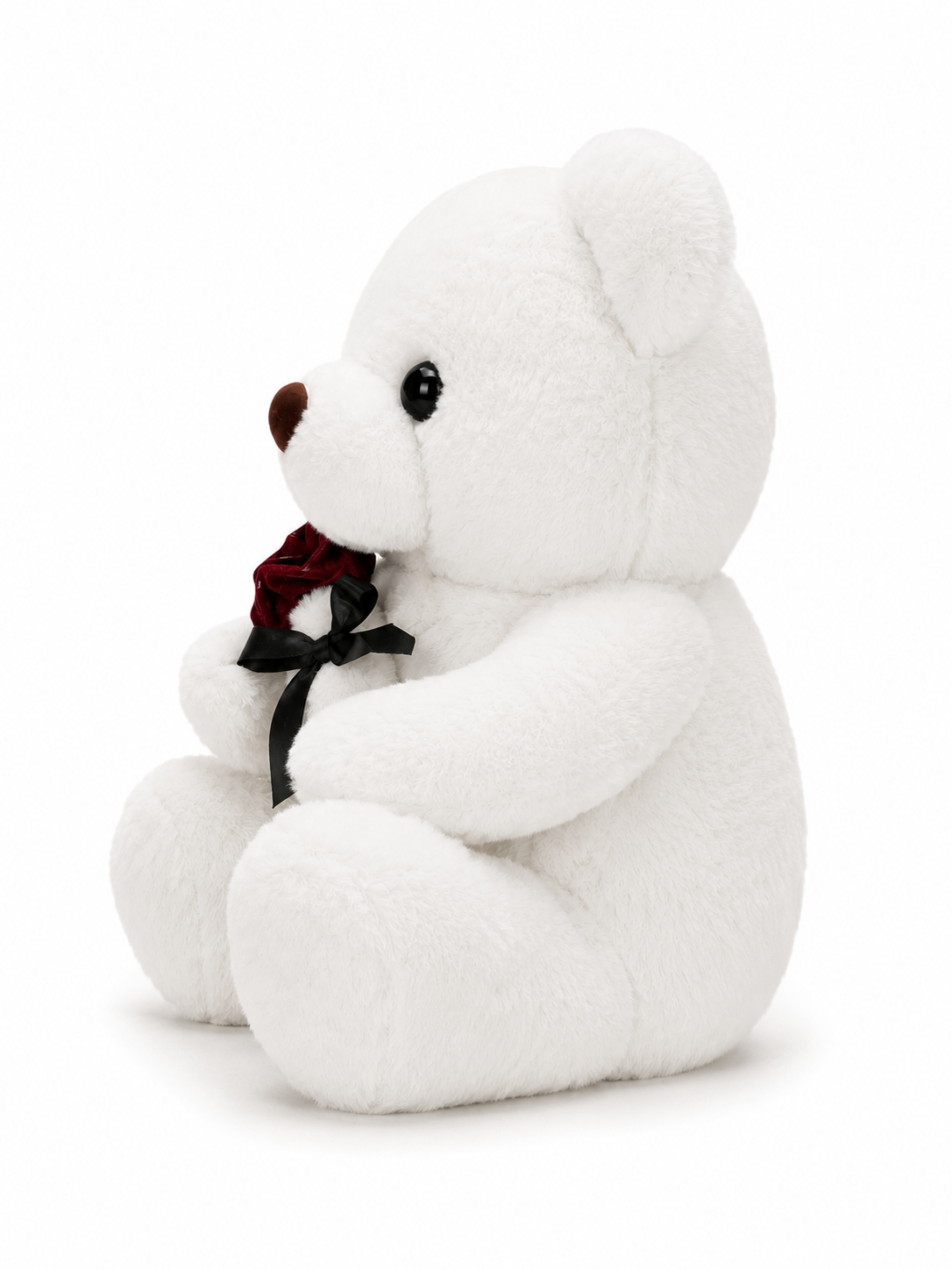 White Teddy Bear Holding Red Rose, Soft Plush Gift Toy - Image 2