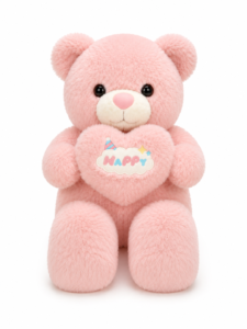 Pink Happy Teddy Bear, Soft Fluffy Plush Toy
