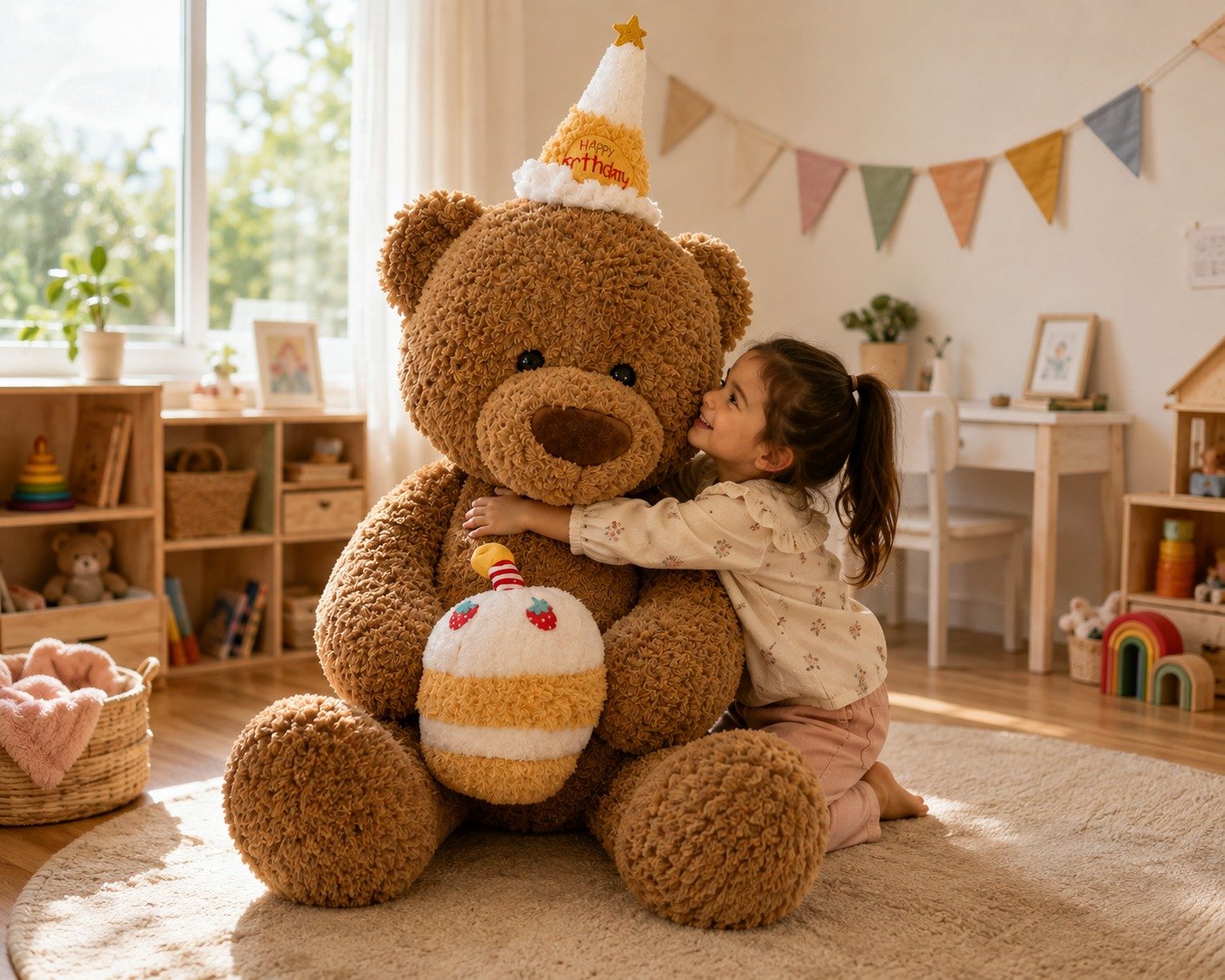 Happy Birthday Teddy Bear with Cake, Soft Plush 100cm - Image 4